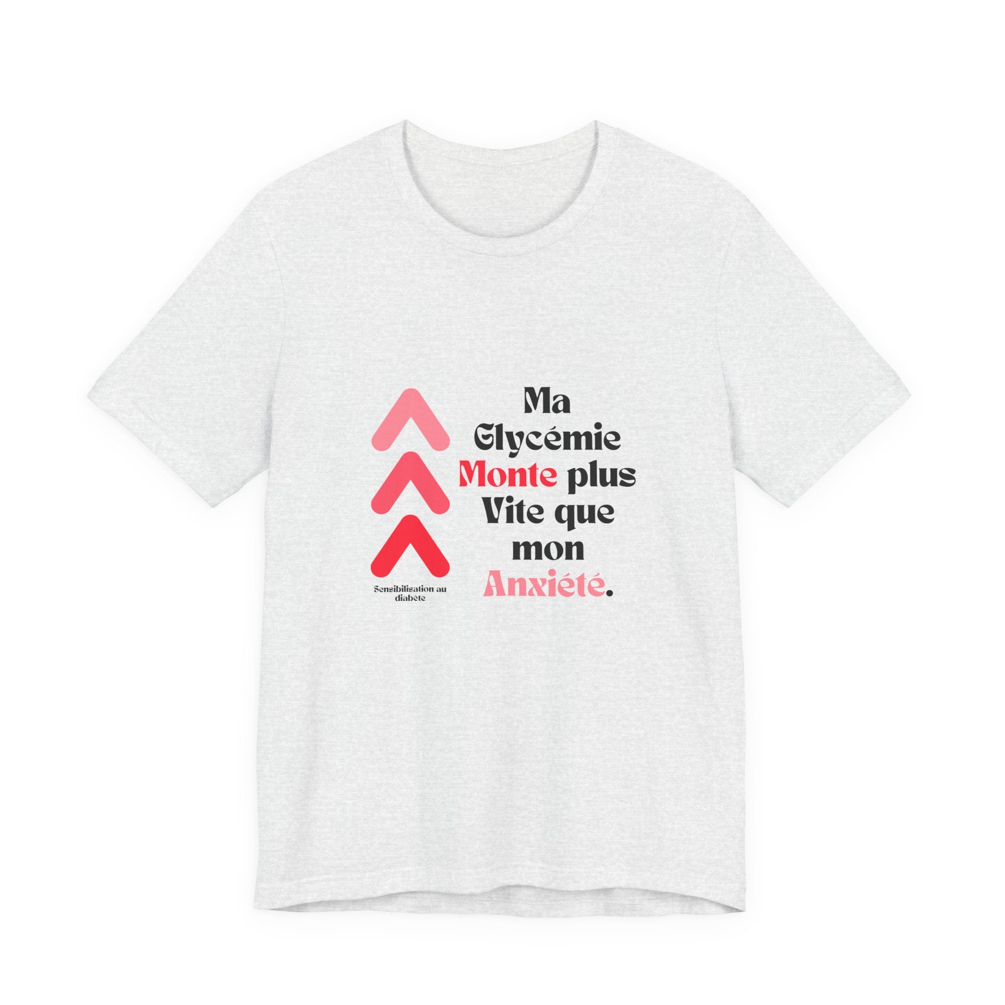 The Diabuddies Store Spiking Faster than my Anxiety (French) - Unisex Tee Get ready to make a statement without saying a word. Our "Ma glycémie monte plus vite que mon anxiété" French Unisex Tee is for anyone who knows the feeling of their blood sugar tak