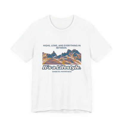 The Diabuddies Store Highs, Lows, and Everything in Between - Unisex Tee Life's a rollercoaster, and this tee gets it! Our "Highs, Lows, and Everything in Between" shirt is for anyone who embraces the wild ride of life, with all its ups, downs, and unexpe