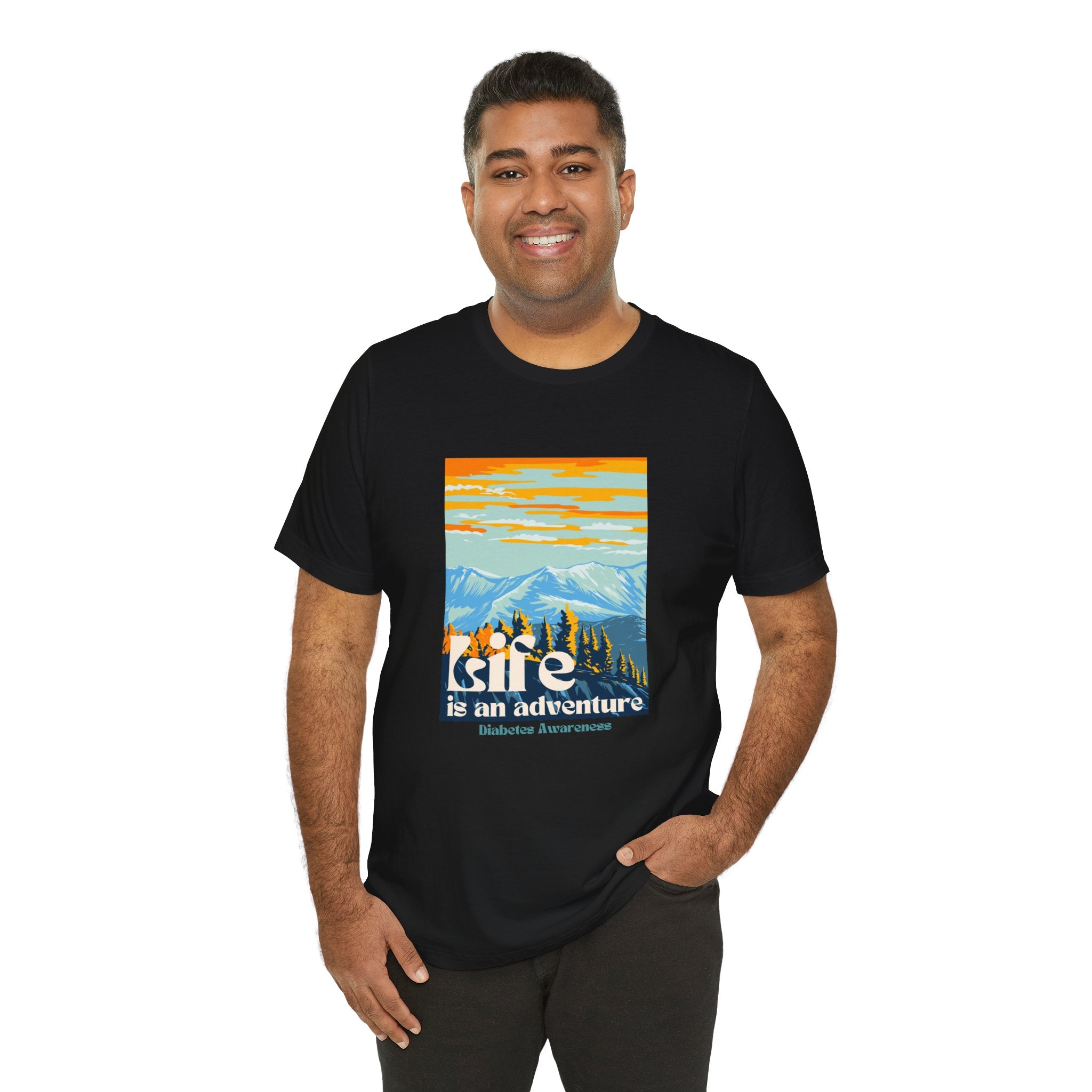 The Diabuddies Store Life is an Adventure, Mountains - Unisex Tee Life is an Adventure, Mountains - Unisex Tee: Soul in the outdoors? This tee's for you! Embrace nature's call, from peaks to trails. Your adventure starts here. T-Shirts $22.50