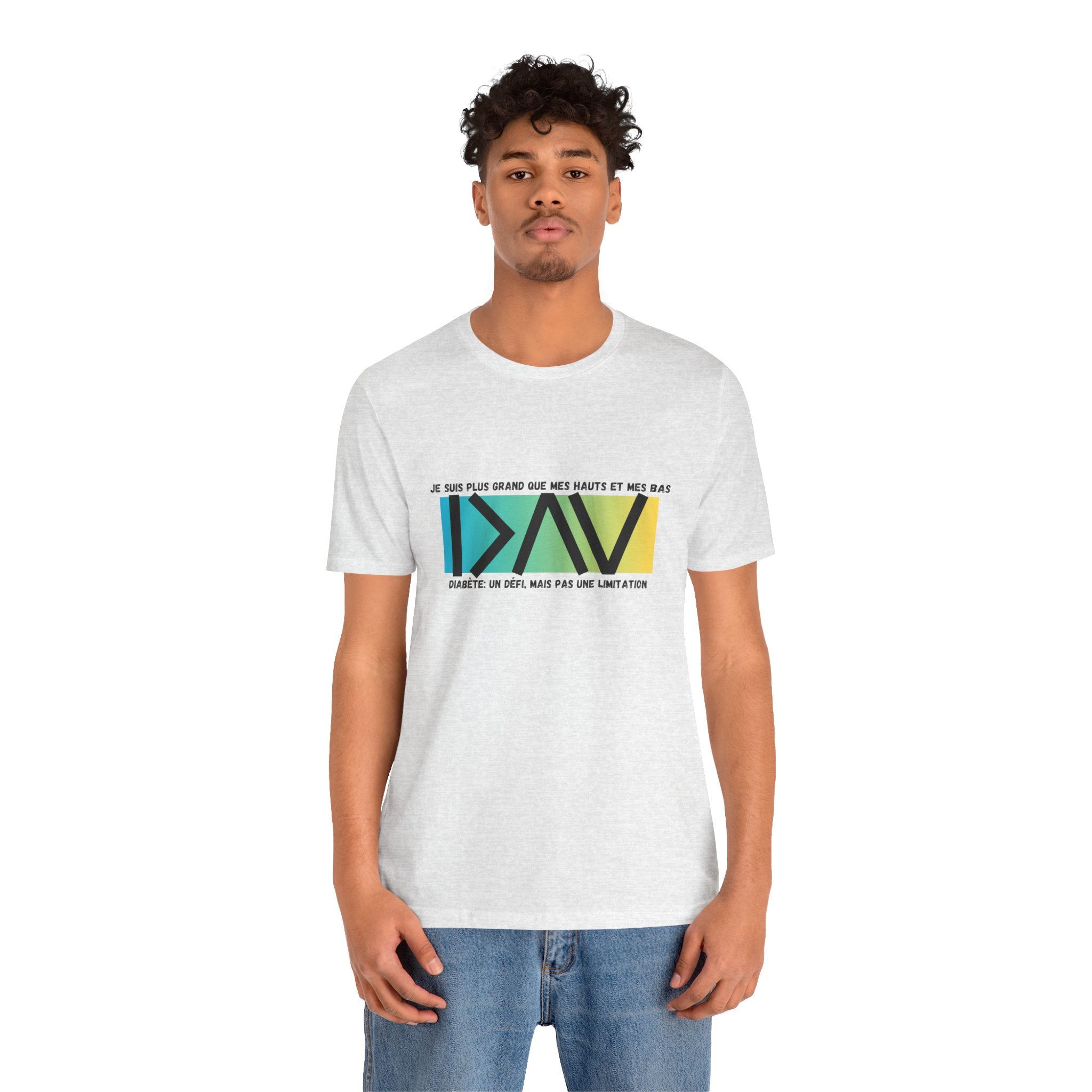 The Diabuddies Store Greater than (French/Yellow)- Unisex Tee Greater than (French/Yellow) - Unisex Tee: An inspiring "Je suis plus grand que mes hauts et mes bas" - French Unisex Tee perfect for active and leisure wear, designed with a retail fit suitabl