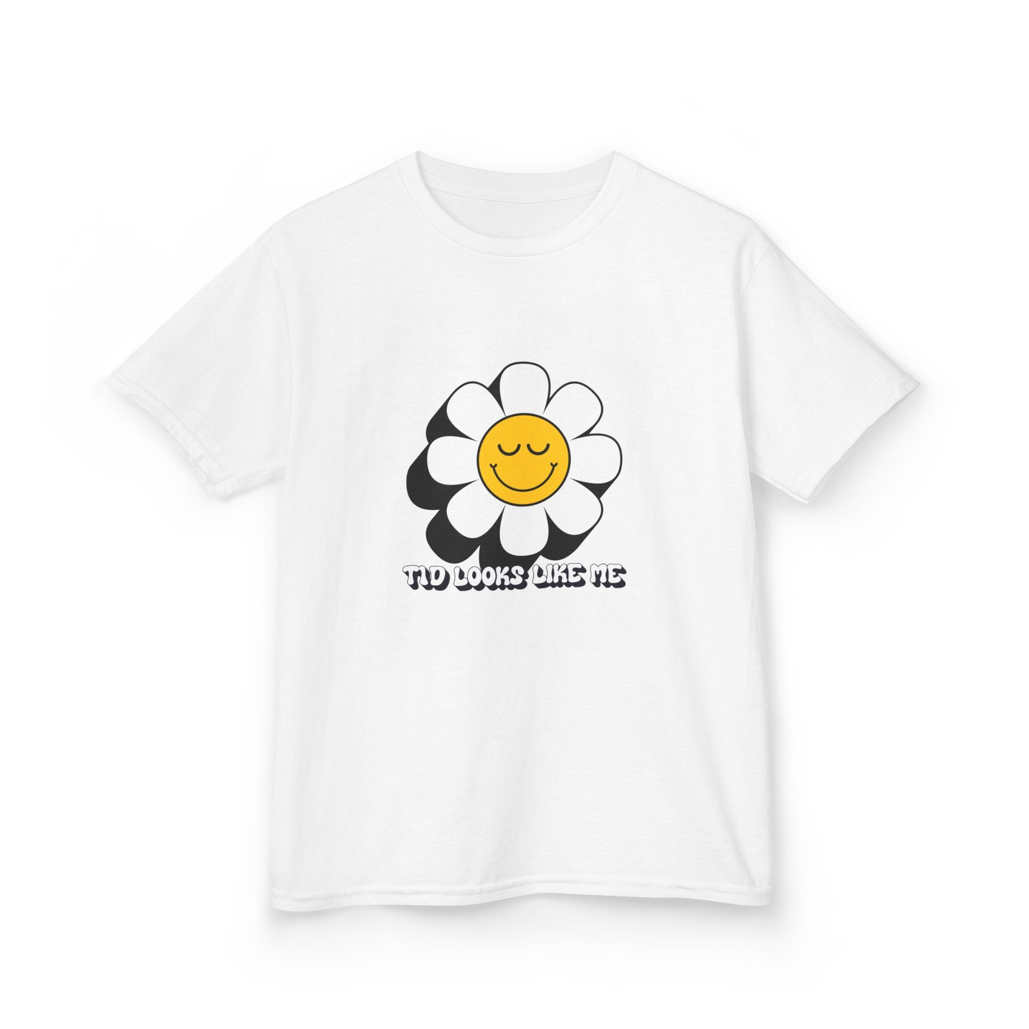 The Diabuddies Store T1D Looks like me w/Flower - Kids Tee T1D Looks like me w/Flower - Kids Tee: This is a powerful statement for a child to wear. It communicates that people with Type 1 diabetes are not defined by their condition; they look just like an