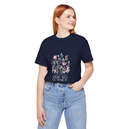 The Diabuddies Store Blossoming Strong, Living with Diabetes. (French) Unisex Tee Blossoming Strong, Living with Diabetes. (French) Unisex Tee: Wear your strength proudly! Our "S'épanouir avec force, vivre avec le diabète." Unisex Tee is a beautiful remin