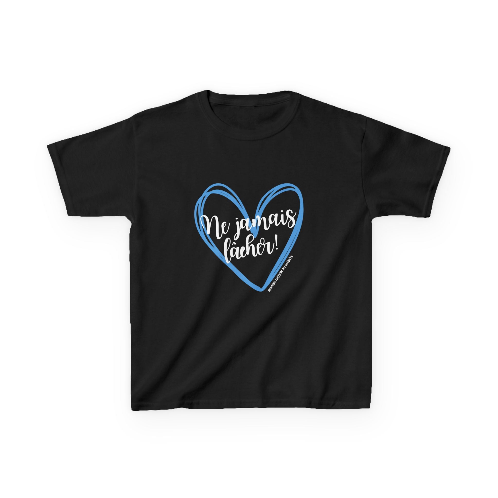 The Diabuddies Store Never Give Up in French - Kids Tee Never Give Up in French - Kids Tee: A powerful statement for the young warriors of the diabetes community. This French "Ne jamais lâcher" Tee is the perfect way to share a message of strength, resili