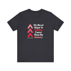 The Diabuddies Store Spiking Faster than my Anxiety - Unisex Tee Get ready to make a statement without saying a word. Our "Spiking Faster Than My Anxiety" Unisex Tee is for anyone who knows the feeling of their blood sugar taking off at warp speed. It's a
