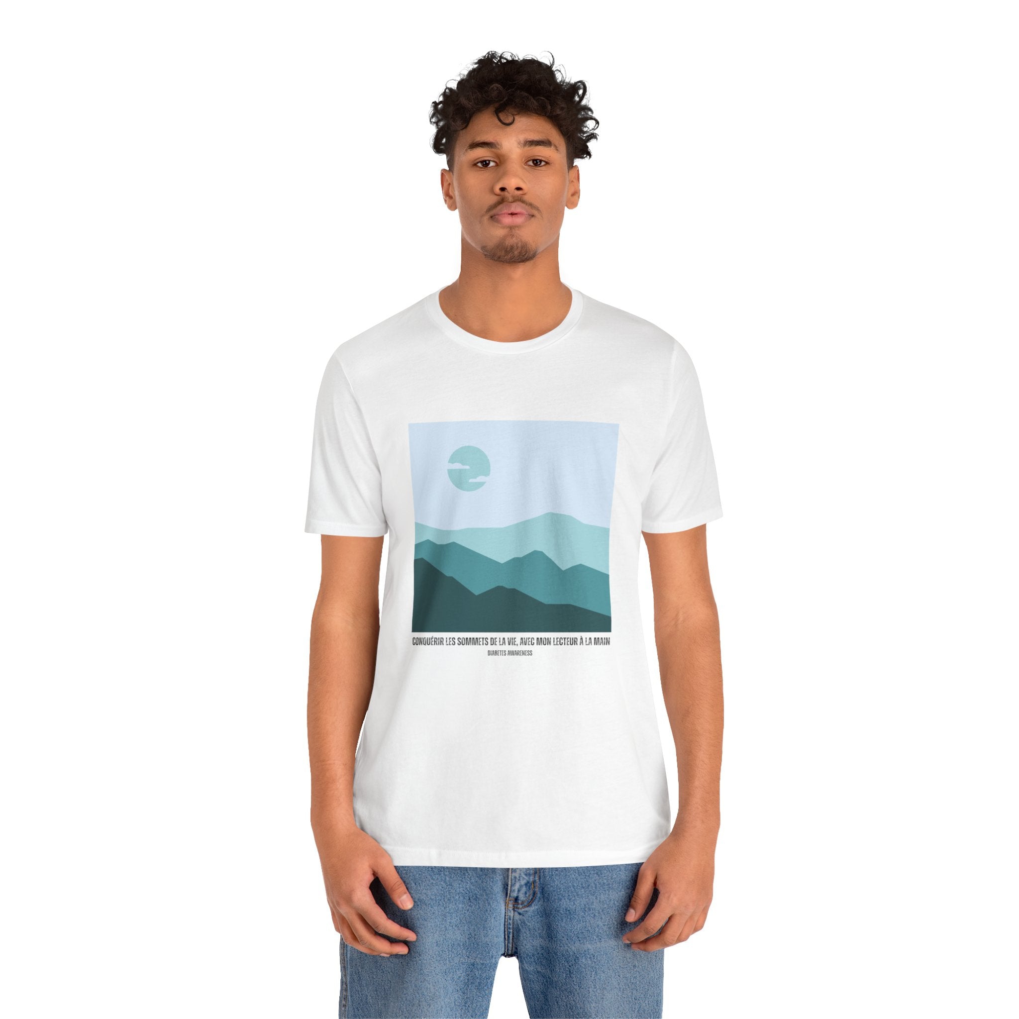 Summiting Life's Mountains Meter in Hand (French) Unisex Tee The Diabuddies Store T-Shirts $22.50