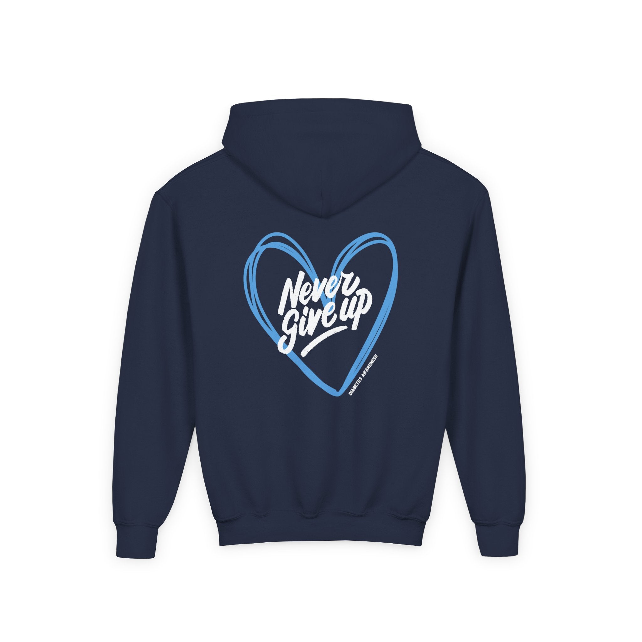 The Diabuddies Store Never Give Up! - Youth Hoodie A powerful statement for the young warriors of the diabetes community. This super soft, comfortable hoodie is the perfect way to share a message of strength, resilience, and hope. Hoodies Kids clothes Awa