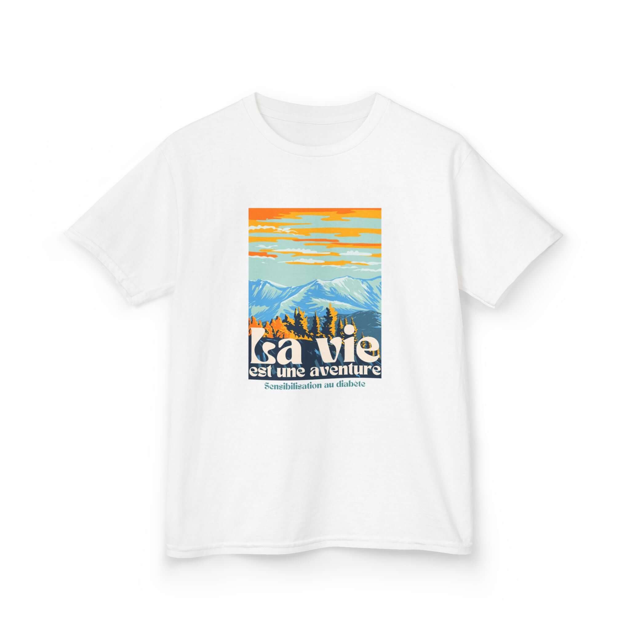 The Diabuddies Store Life is an Adventure, Mountains (French) - Kids Tee Life is an Adventure, Mountains (French) - Kids Tee: Inspire your little explorer with our "La vie est une aventure" Kids Tee! This super soft and comfortable t-shirt is perfect for