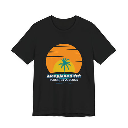 The Diabuddies Store My Summer Plans: Beach, BBQ, Bolus (French) - Unisex Tee My Summer Plans: Beach, BBQ, Bolus (French) - Unisex Tee: Sunshine, good times, and keeping those blood sugars in check! Our French T-shirt is the perfect wear for anyone balanc