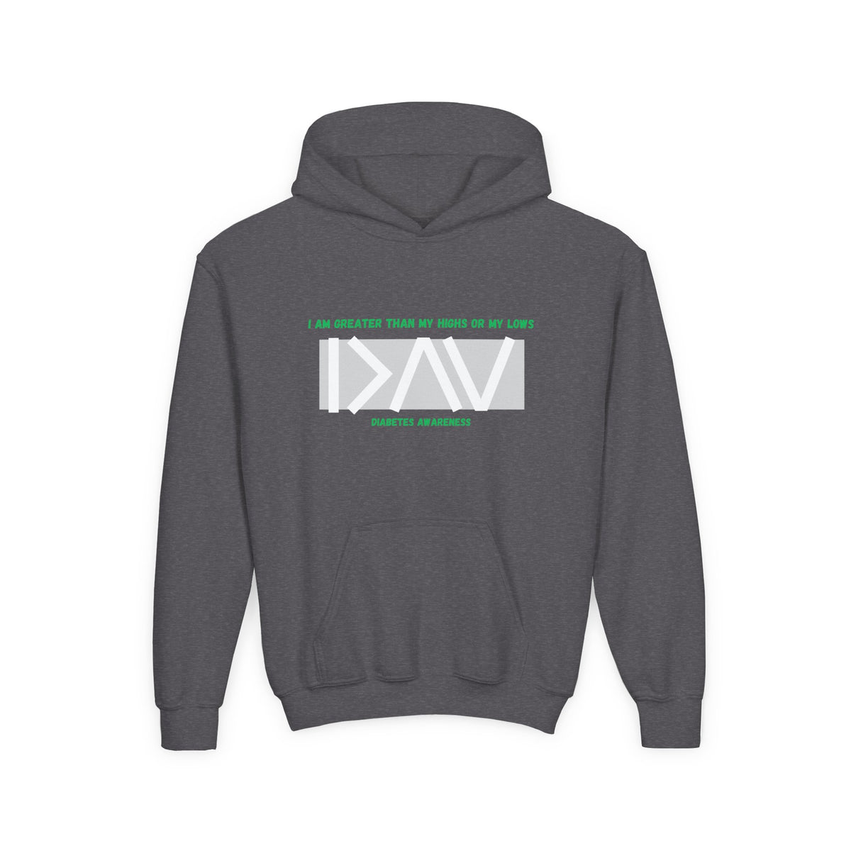 The Diabuddies Store I am Greater than (Grey) - Youth Hoodie I am Greater than (Grey) - Youth Hoodie: Celebrate resilience and strength with this Youth Hoodie! It's a powerful symbol for young individuals living with diabetes, reminding them that they are