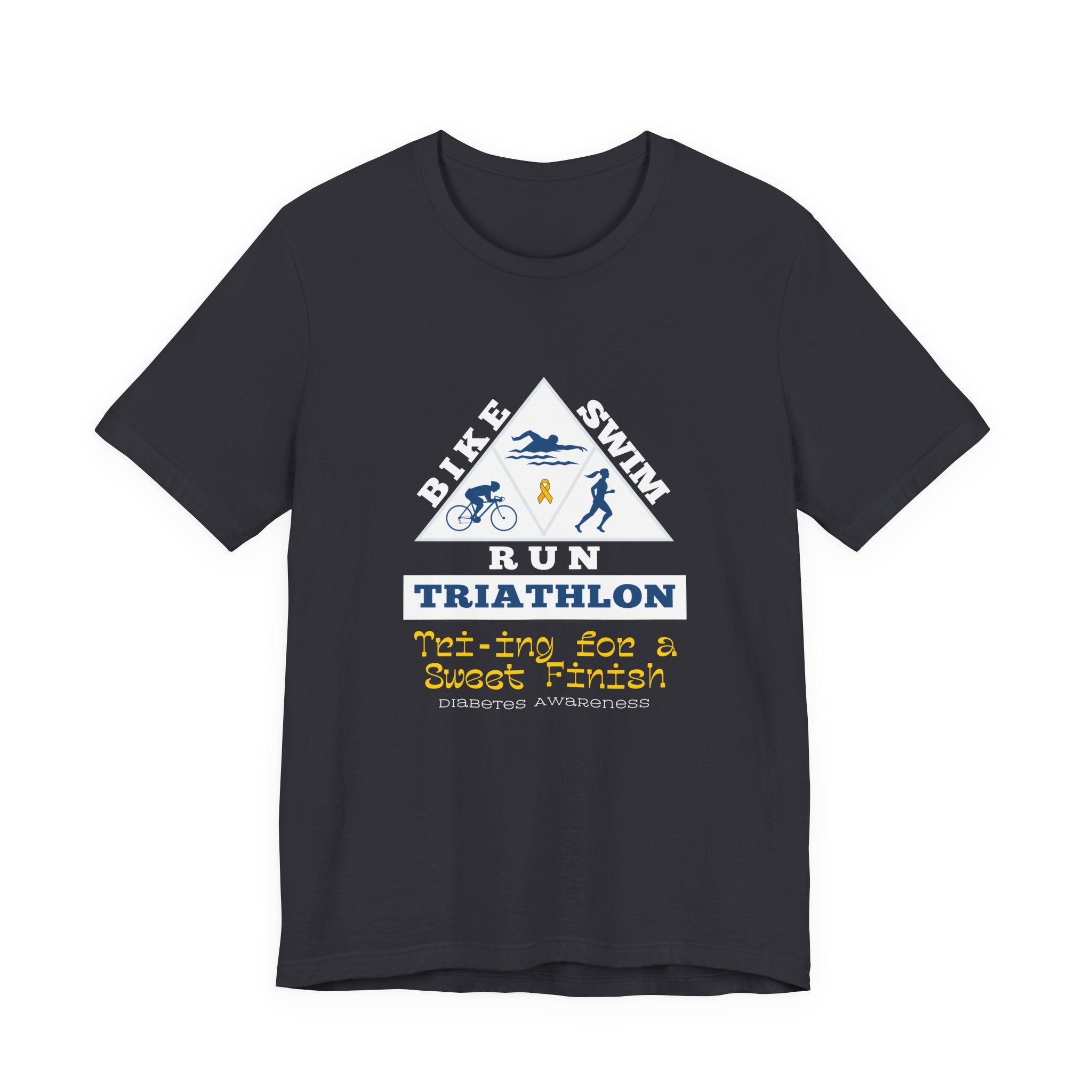The Diabuddies Store Diabetes & Triathlon - Unisex Tee Diabetes & Triathlon - Unisex Tee: The "Tri-ing for a Sweet Finish" slogan is a powerful nod to both your athletic goals and your journey with diabetes. It's about achieving victory on your own terms.