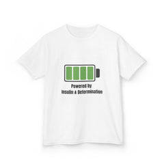 The Diabuddies Store Powered by Insulin and Determination - Kids Tee Powered by Insulin and Determination - Kids Tee: Hey, super kid! Show off your power with our "Powered By Insulin" tee! This soft, comfy shirt lets everyone know how awesome you are and