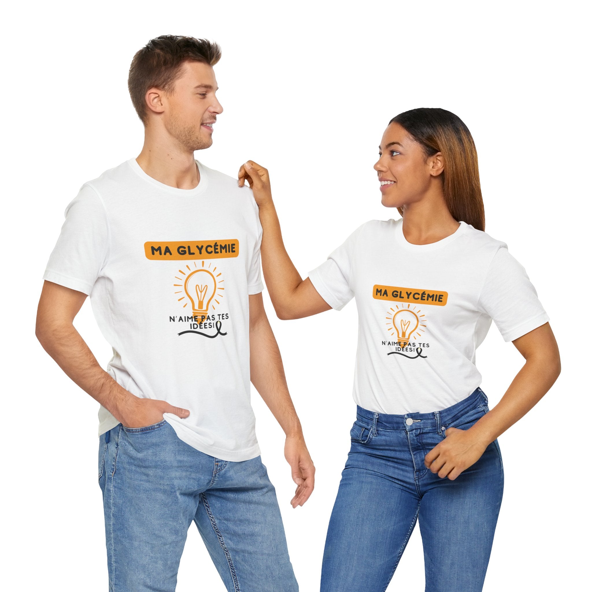 The Diabuddies Store Blood Sugar Says No (French) - Unisex Tee Blood Sugar Says No (French) - Unisex Tee: Some ideas are just not worth the rollercoaster! Our "Ma glycémie n'aime pas tes idées!" unisex tee is a humorous and relatable way to express the ev