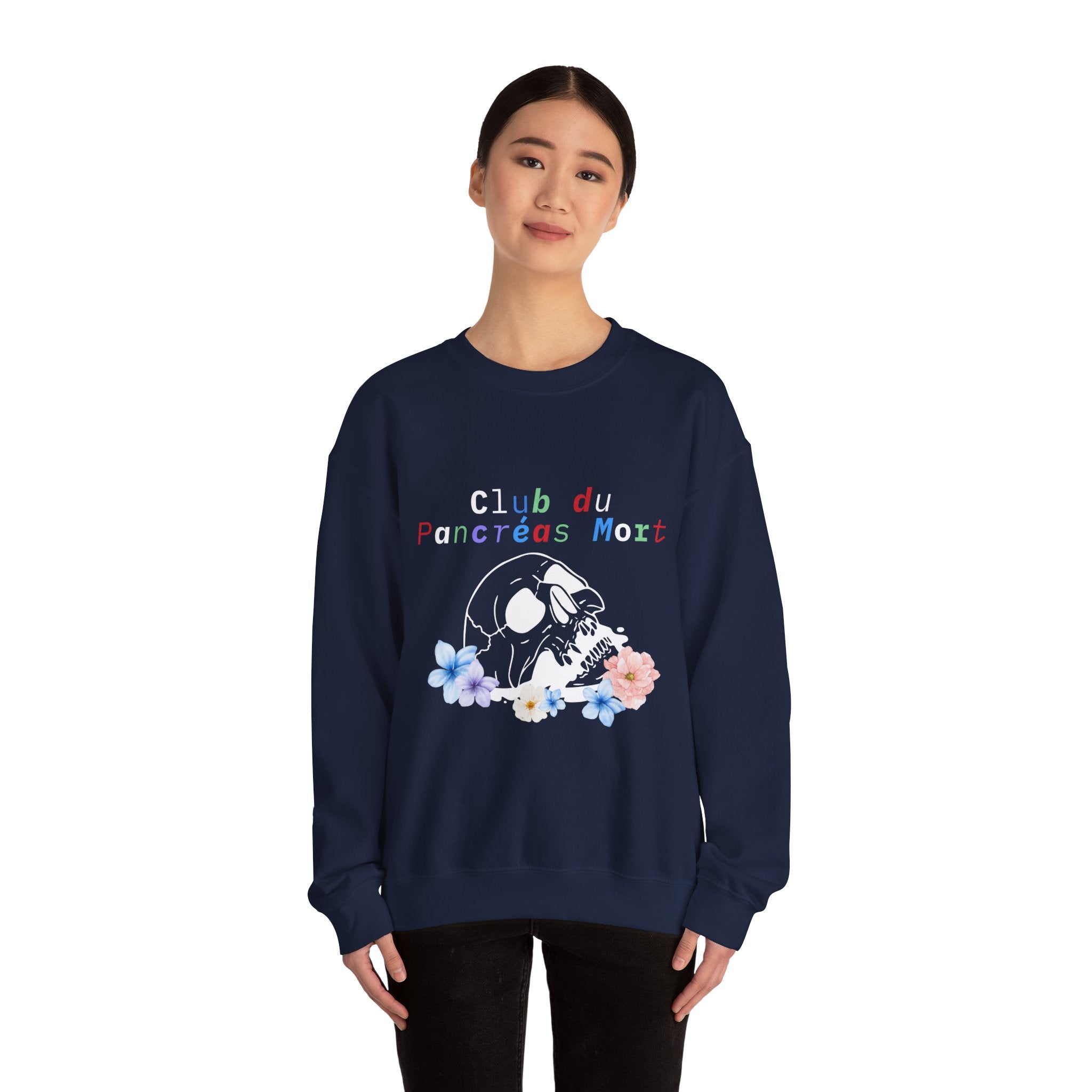 Skull & Flowers Dead Pancreas Club-French Unisex Sweatshirt The Diabuddies Store Sweatshirts $35.70