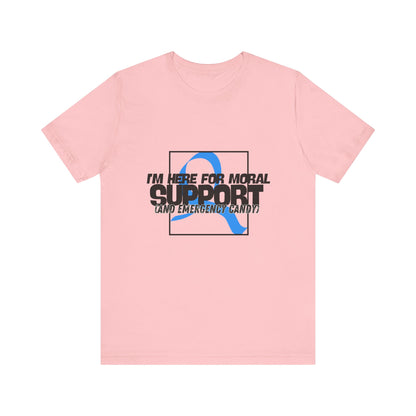 The Diabuddies Store Moral Support and Emergency Candy - Unisex Tee Moral Support and Emergency Candy - Unisex Tee: Being a friend to someone with diabetes means being ready for anything – from offering a listening ear to, well, having some emergency cand
