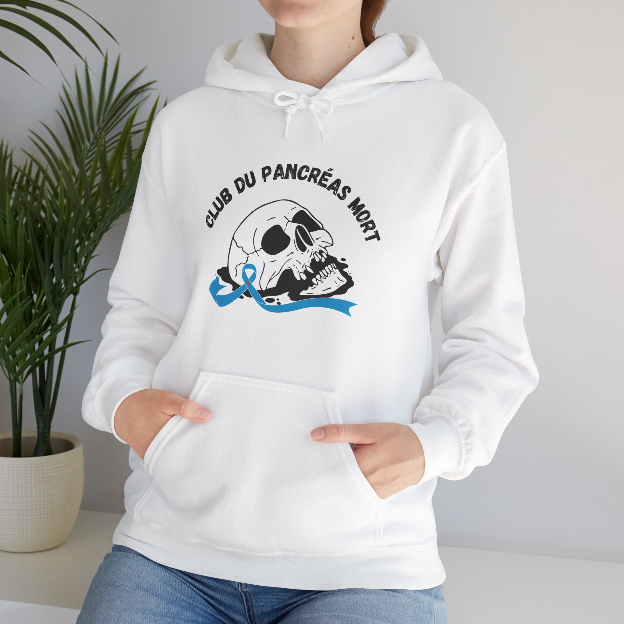 Skull & Blue Ribbon Dead Pancreas Club (French) Hoodie The Diabuddies Store Hoodies $32.41