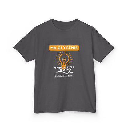 The Diabuddies Store My Blood Sugar Doesn't Agree (French) - Kids Tee My Blood Sugar Doesn't Agree (French) - Kids Tee: A humorous tee for the little warrior in your life. This "Ma glycémie n'aime pas tes idées" Kids' French Tee is a fun and relatable way