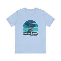 The Diabuddies Store Catching Waves, Checking Levels - Unisex Tee Catching Waves, Checking Levels - Unisex Tee: Hit the beach or the studio in comfort with our "Catching Waves, Checking Levels..." tee, designed for everyone, including those managing diabe
