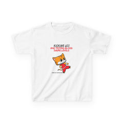 The Diabuddies Store Kickass & testing blood Sugars Levels - Kids Tee Kickass & testing blood Sugars Levels - Kids Tee: Unleash your inner ninja with our "Kickass & Testing Blood Sugars Levels" Kids Tee! Featuring an adorable, stealthy ninja cat, this sup