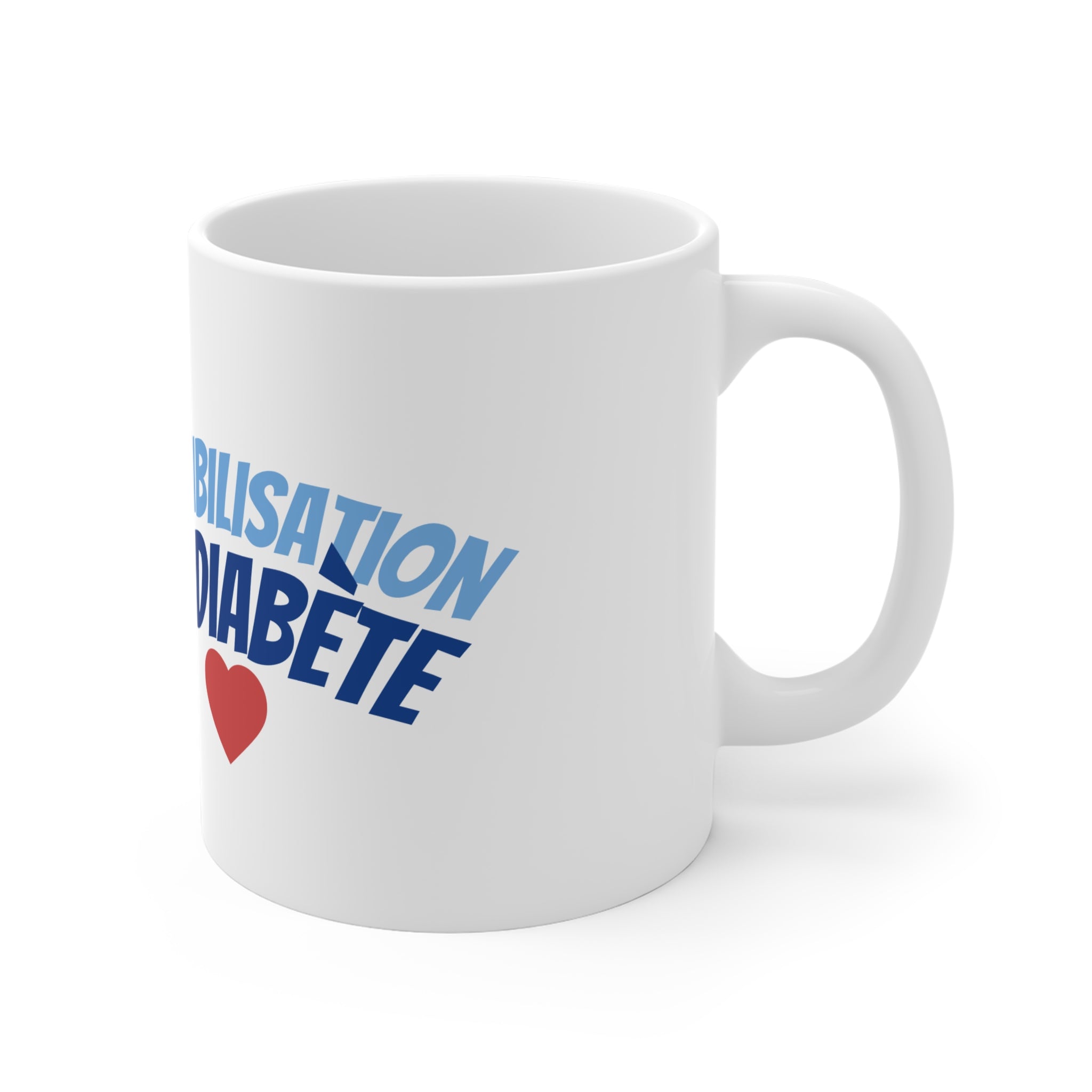 The Diabuddies Store Blue Ribbon & Heart (French) - Mug 11oz Blue Ribbon & Heart (French) - Mug 11oz: Show your support and raise awareness with this meaningful Blue Ribbon & Heart 11oz Mug. A perfect way to honor, remember, or advocate for a cause close