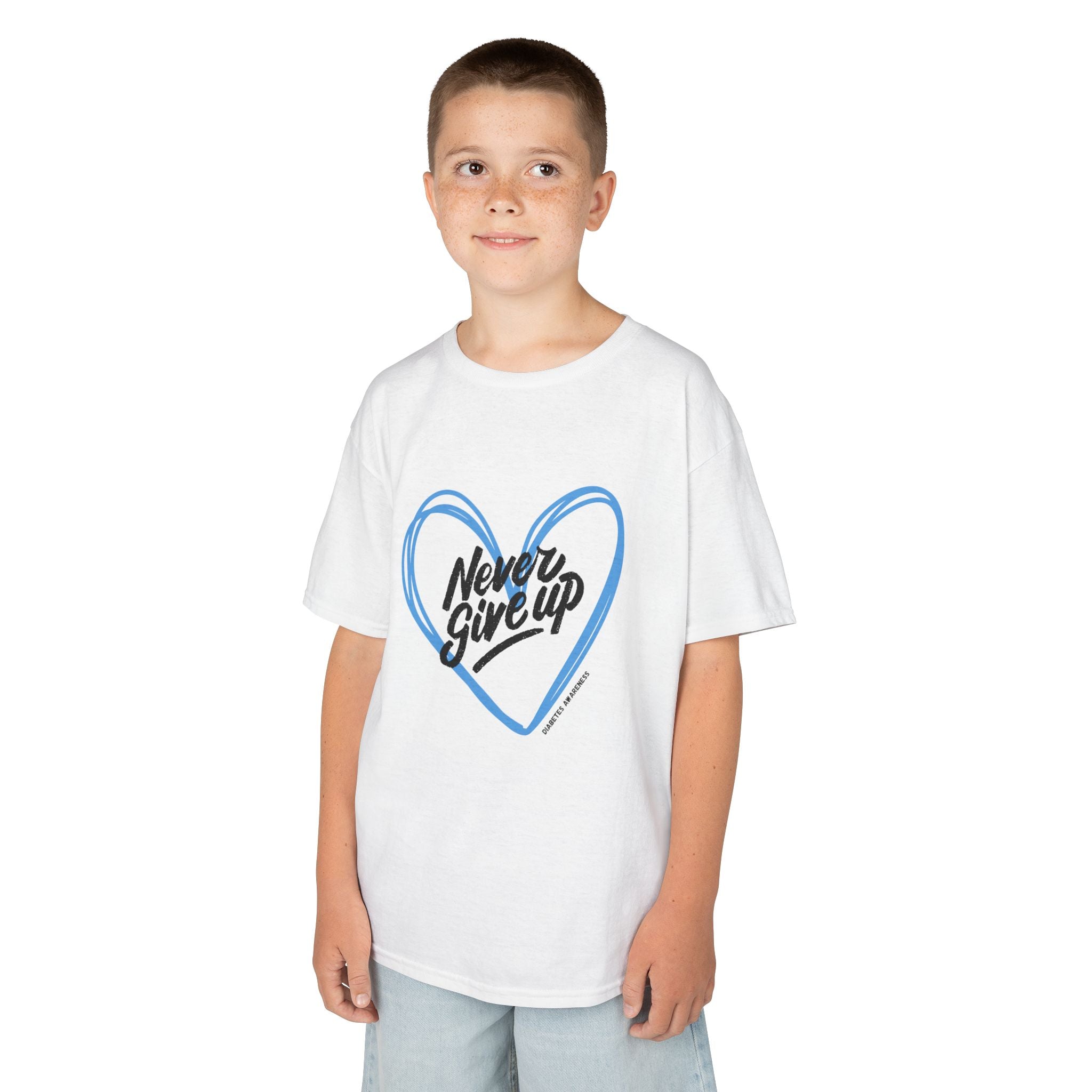 The Diabuddies Store Never Give Up - Kids Tee A powerful statement for the young warriors of the diabetes community. This super soft, comfortable Tee is the perfect way to share a message of strength, resilience, and hope. T-Shirts Kids clothes Birthday G