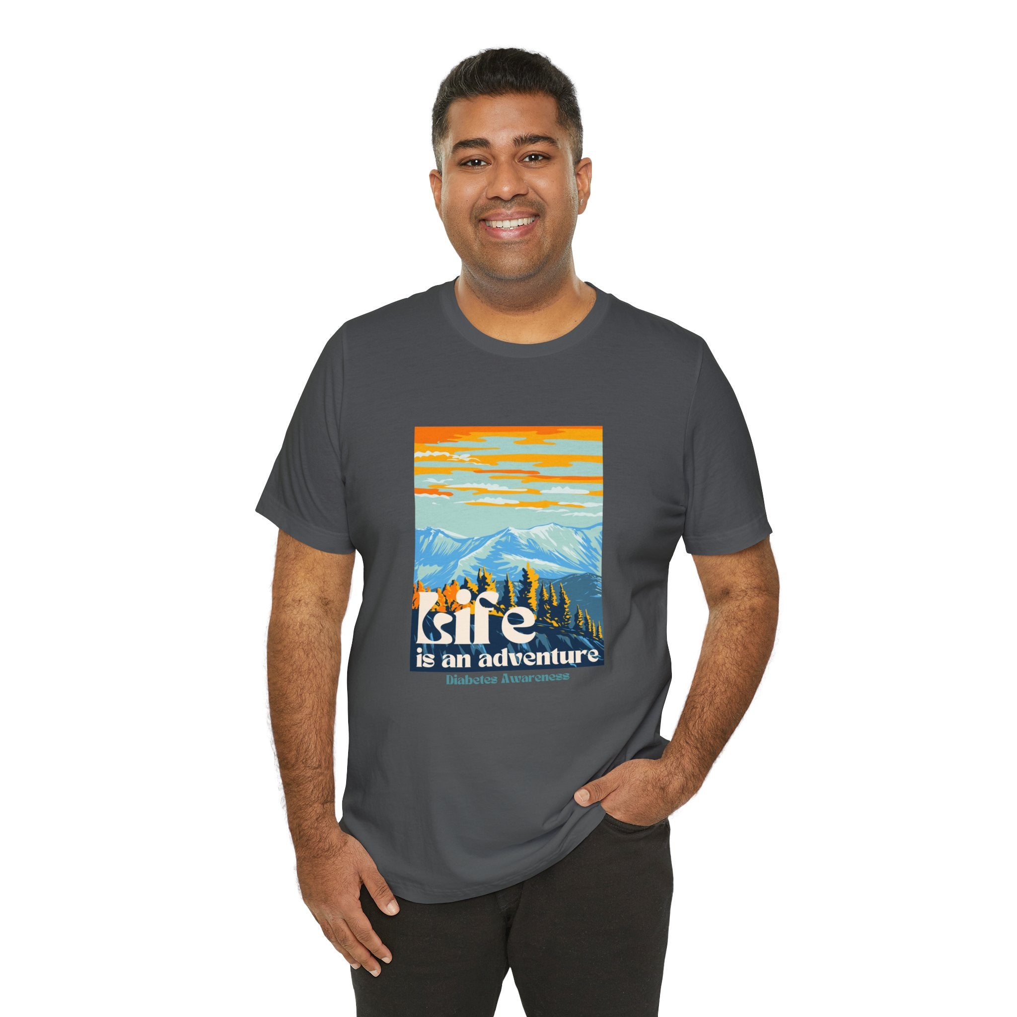 The Diabuddies Store Life is an Adventure, Mountains - Unisex Tee Life is an Adventure, Mountains - Unisex Tee: Soul in the outdoors? This tee's for you! Embrace nature's call, from peaks to trails. Your adventure starts here. T-Shirts $22.50
