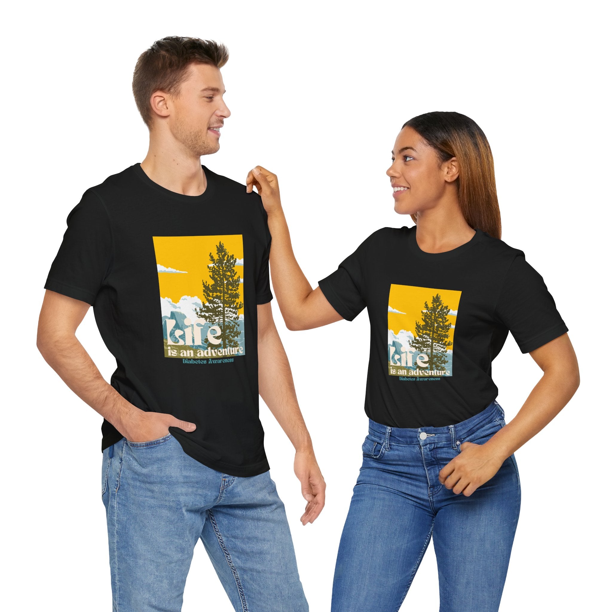 The Diabuddies Store Life is an Adventure, Nature - Unisex Tee Life is an Adventure, Nature - Unisex Tee: Embrace the call of the wild with our "Life is an adventure" Unisex Tee. This shirt is for anyone who finds their soul in the great outdoors, from mo