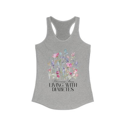 The Diabuddies Store Blossoming Strong, Living with Diabetes. - Racerback Tank Blossoming Strong, Living with Diabetes. - Racerback Tank: Wear your strength proudly! Our "Blossoming Strong, Living with Diabetes" tank is a beautiful reminder of your inner