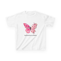 Pink Butterfly & Flowers (French) - Kids Tee The Diabuddies Store T-Shirts $18.48