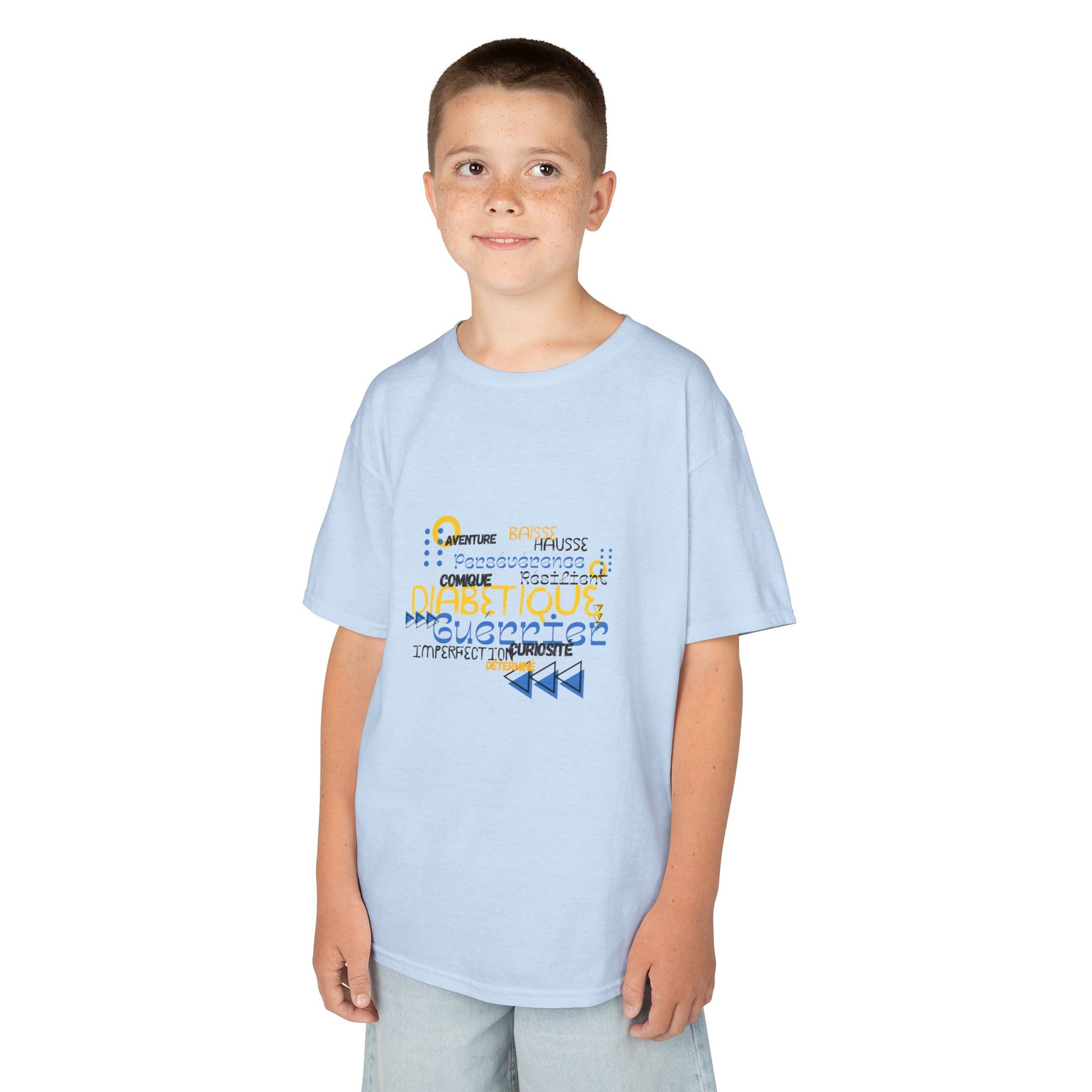 The Diabuddies Store Uplifted & Unleashed (French) - Kids Tee Uplifted & Unleashed (French) - Kids Tee: Embrace your strength, defy the odds. The "Uplifted & Unleashed" Kids Tee is more than just a Tee; it's a vibrant testament to the diabetic warrior wit