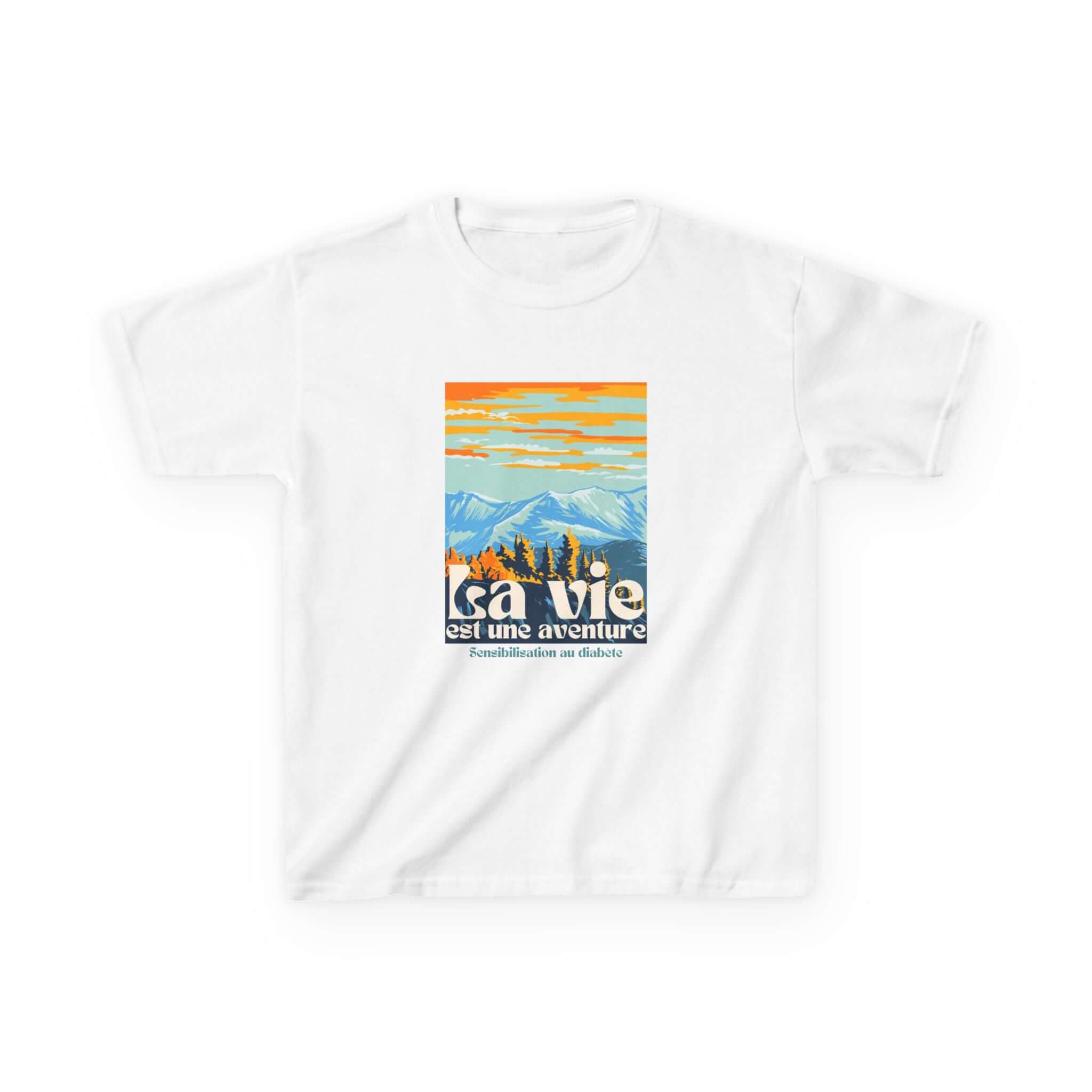 The Diabuddies Store Life is an Adventure, Mountains (French) - Kids Tee Life is an Adventure, Mountains (French) - Kids Tee: Inspire your little explorer with our "La vie est une aventure" Kids Tee! This super soft and comfortable t-shirt is perfect for