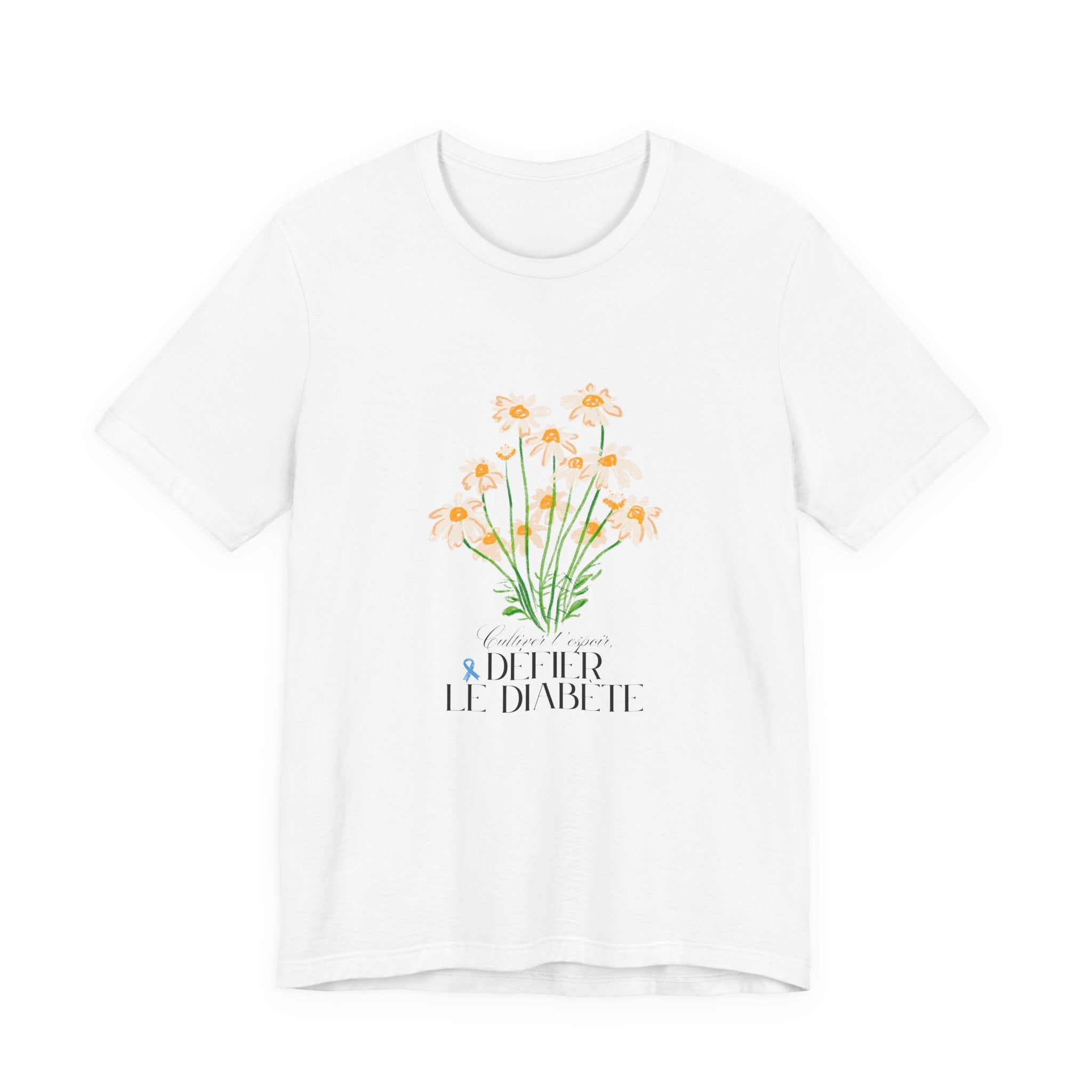 The Diabuddies Store Cultivating Hope, Defying Diabetes (French) - Unisex Tee Cultivating Hope, Defying Diabetes (French) - Unisex Tee: Wear your message of strength! Our "Cultivé l'espoir, Défié le diabète" Unisex Tee is more than just a comfortable shir