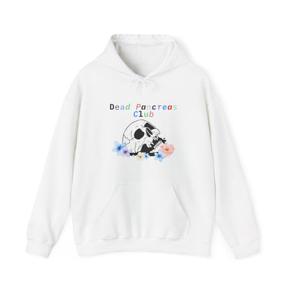The Diabuddies Store Skull & Flowers, Dead Pancreas Club - Unisex Hoodie Skull & Flowers, Dead Pancreas Club - Unisex Hoodie: Cozy defiance! This unique hoodie blends skulls, flowers, and "Dead Pancreas Club" for a raw, humorous take on life with diabetes