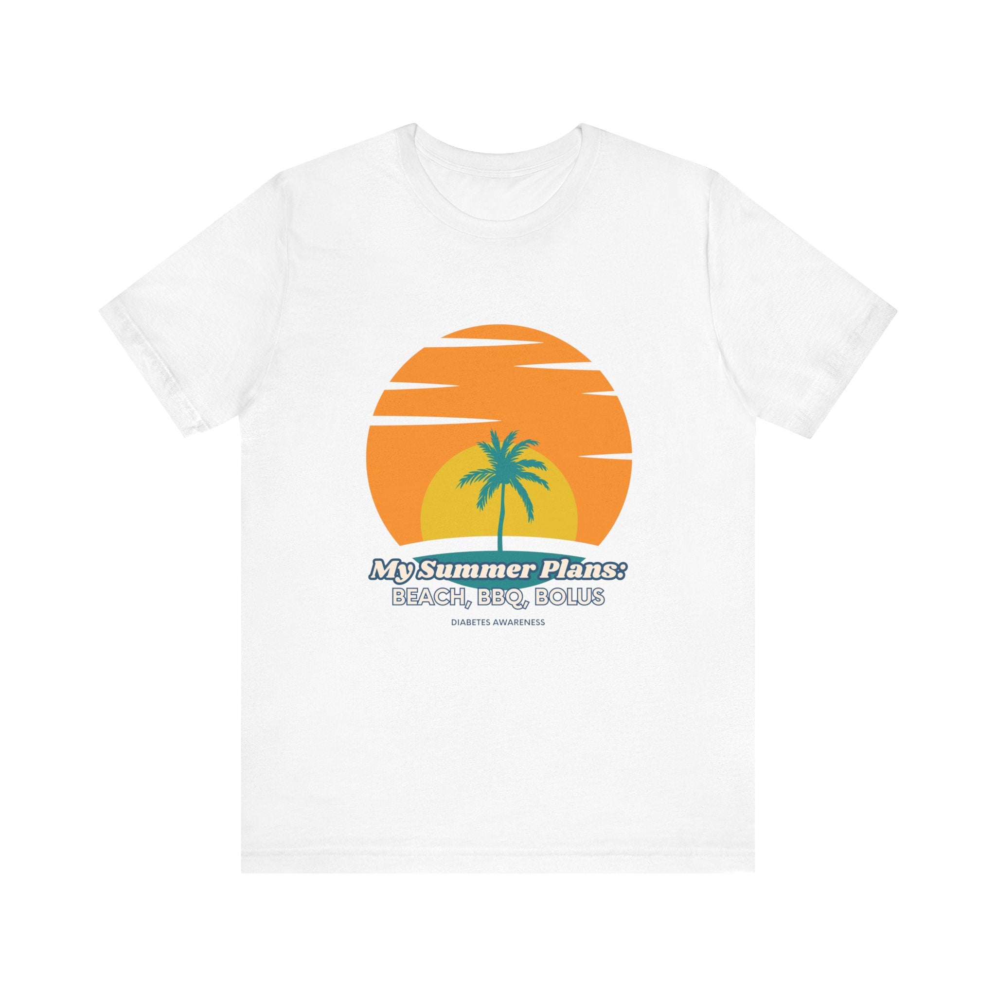 The Diabuddies Store My Summer Plans: Beach, BBQ, Bolus - Unisex Tee My Summer Plans: Beach, BBQ, Bolus - Unisex Tee: Sunshine, good times, and keeping those blood sugars in check! Our T-shirt is the perfect wear for anyone balancing summer fun with diabe