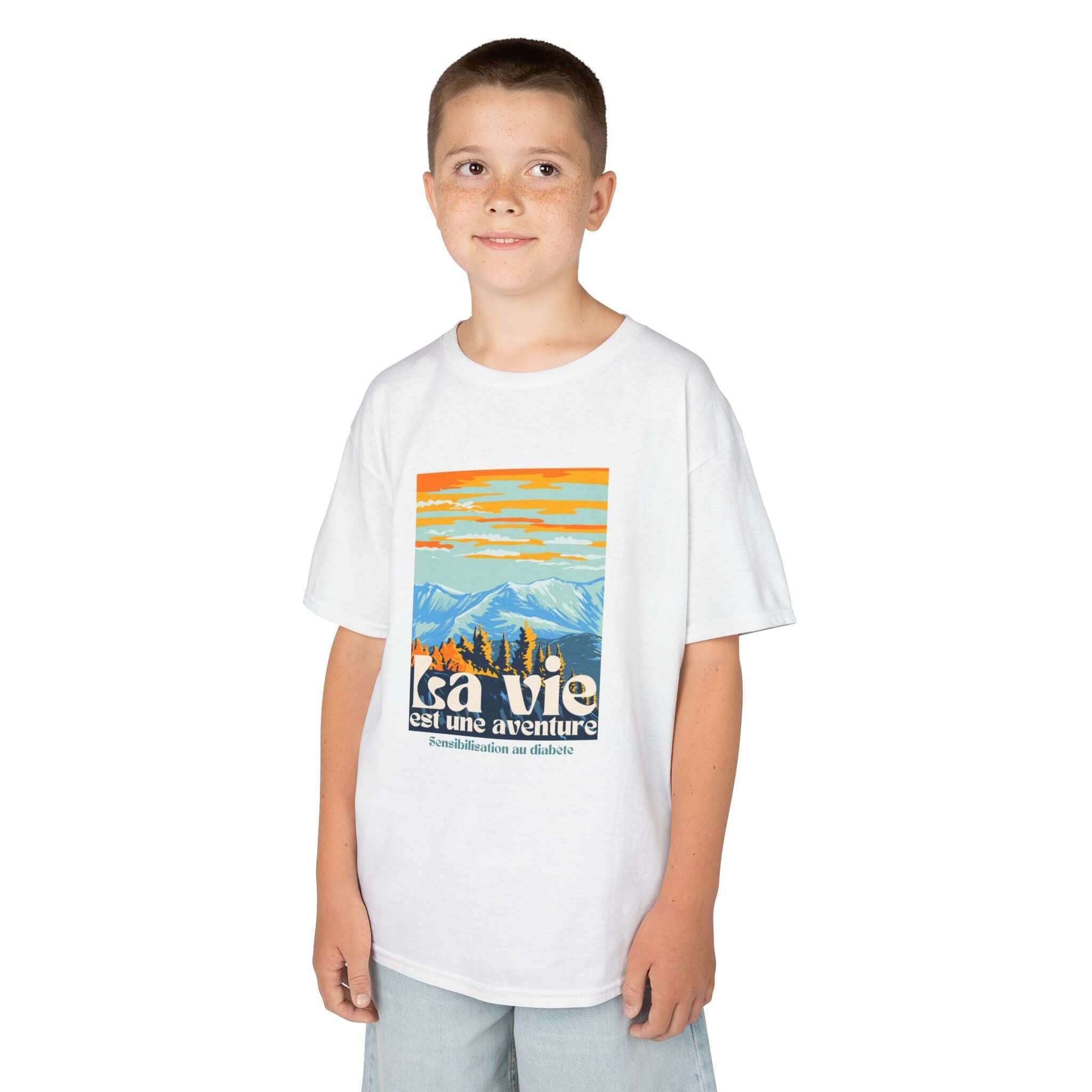 The Diabuddies Store Life is an Adventure, Mountains (French) - Kids Tee Life is an Adventure, Mountains (French) - Kids Tee: Inspire your little explorer with our "La vie est une aventure" Kids Tee! This super soft and comfortable t-shirt is perfect for