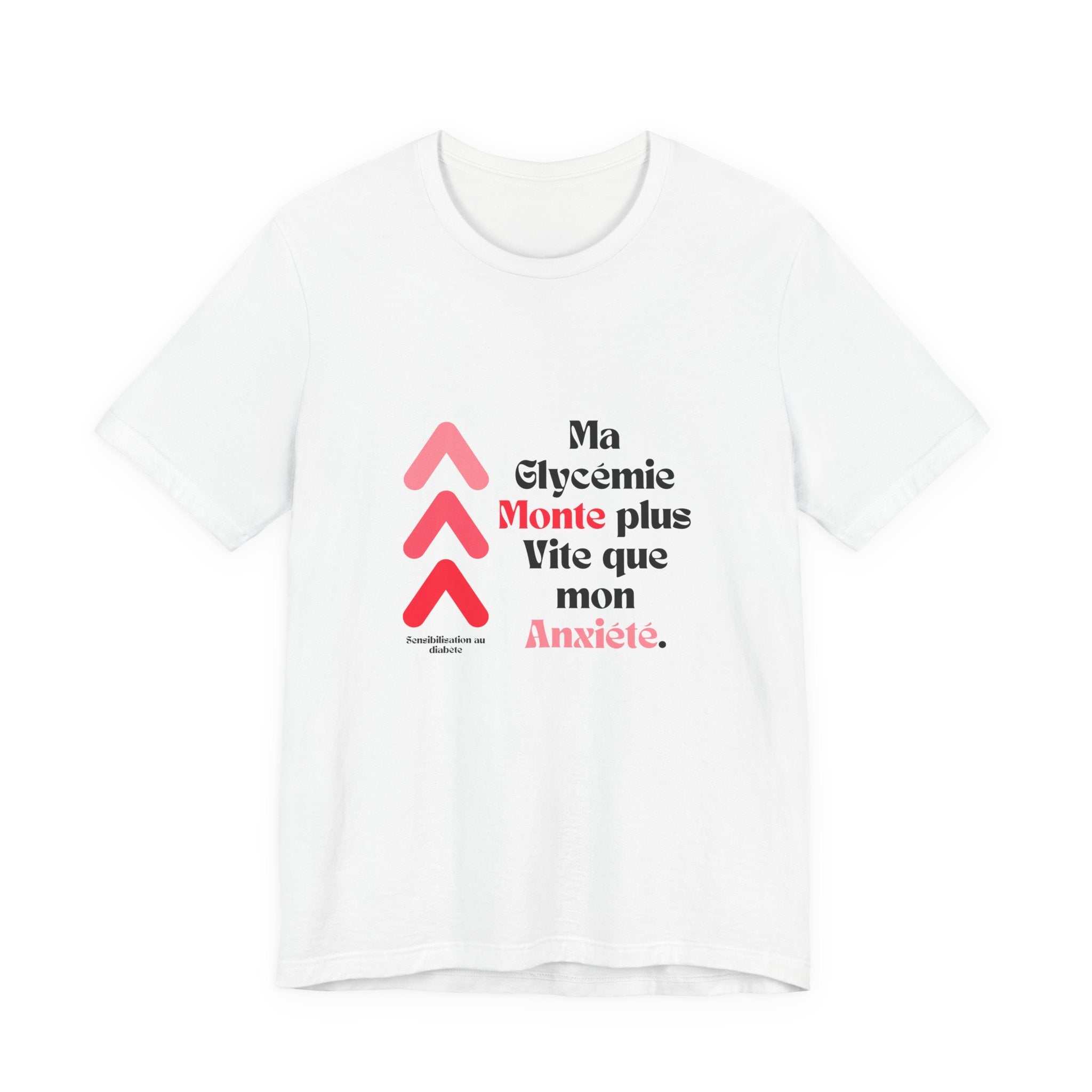 The Diabuddies Store Spiking Faster than my Anxiety (French) - Unisex Tee Get ready to make a statement without saying a word. Our "Ma glycémie monte plus vite que mon anxiété" French Unisex Tee is for anyone who knows the feeling of their blood sugar tak