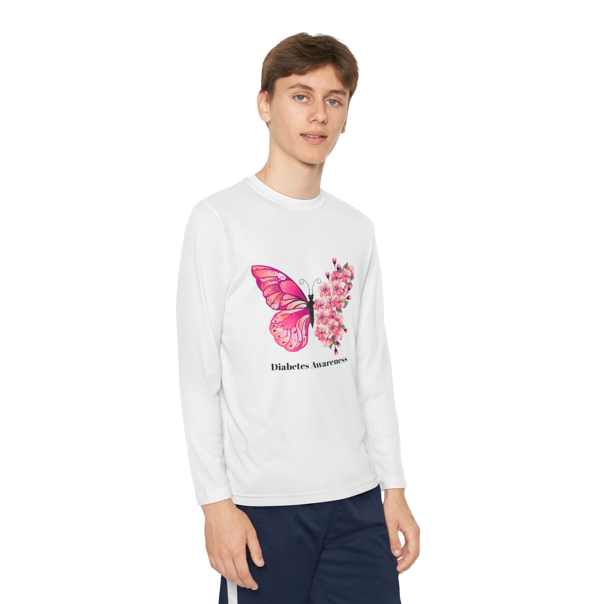 Pink Butterfly & Flowers - Longsleeve Youth Tee The Diabuddies Store T-Shirts $23.44