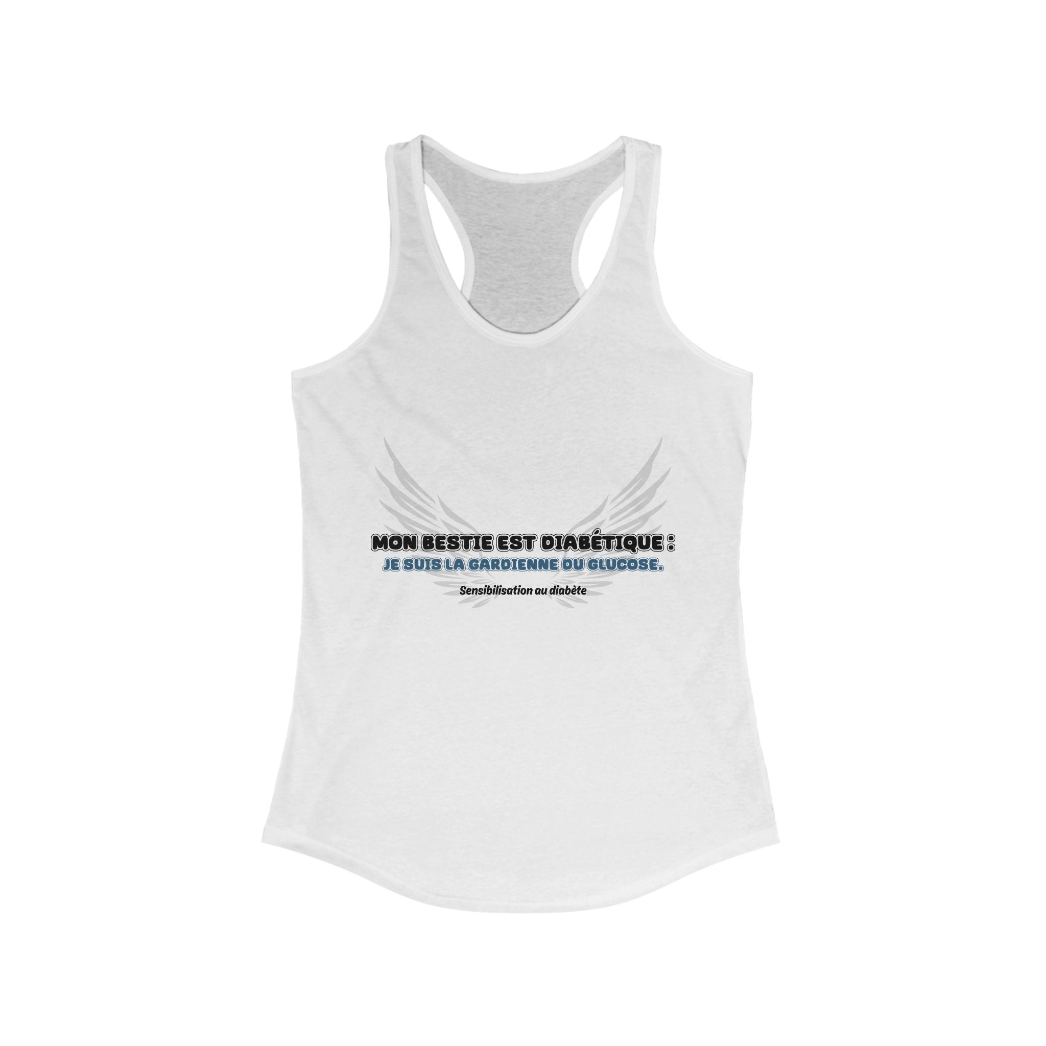 The Diabuddies Store My Bestie is Diabetic (French / Mon Bestie, Guardienne) Racerback Tank My Bestie is Diabetic (French / Mon Bestie, Guardienne) Racerback Tank: Celebrate your vital role! A proud declaration of your commitment and unique connection. Ta