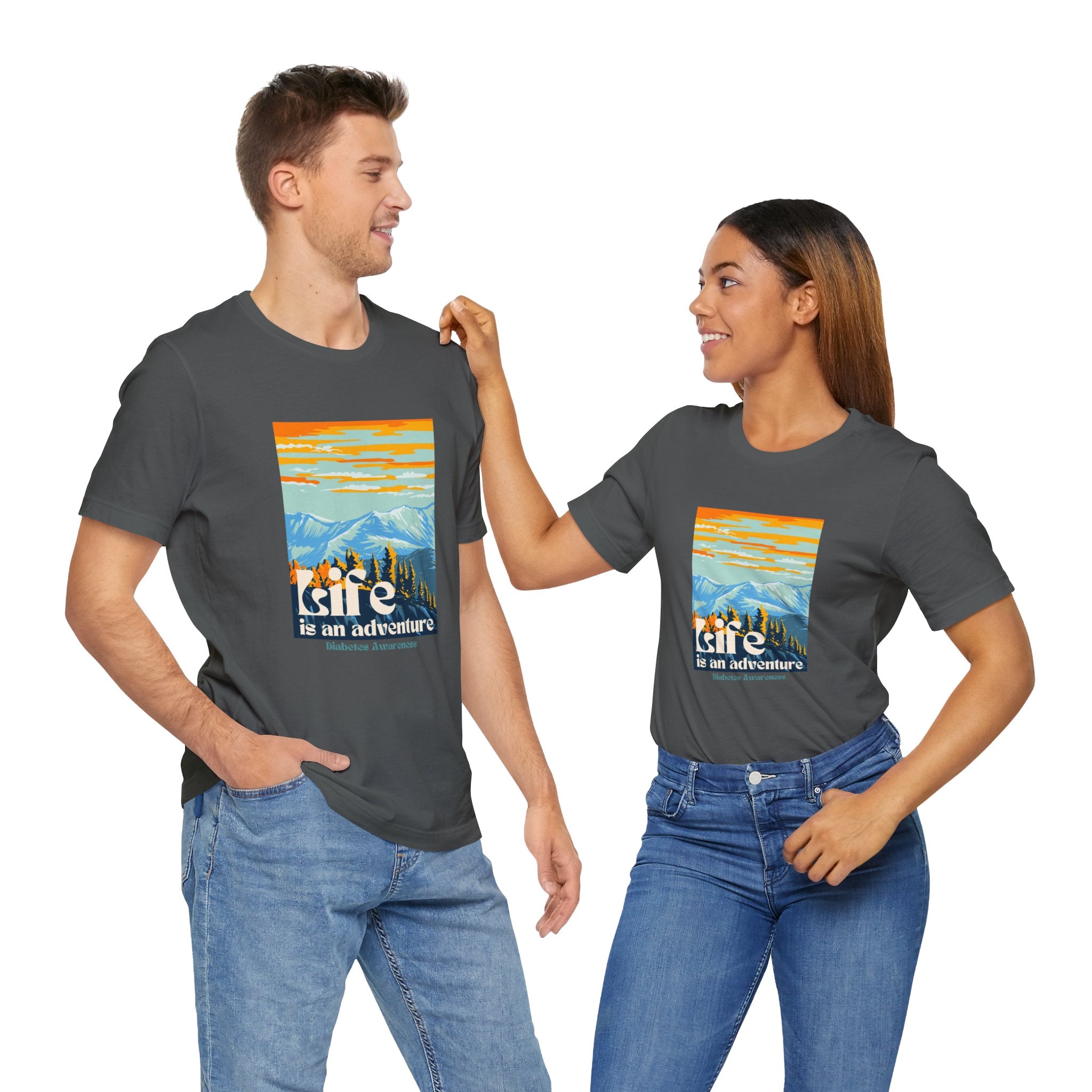 The Diabuddies Store Life is an Adventure, Mountains - Unisex Tee Life is an Adventure, Mountains - Unisex Tee: Soul in the outdoors? This tee's for you! Embrace nature's call, from peaks to trails. Your adventure starts here. T-Shirts $22.50