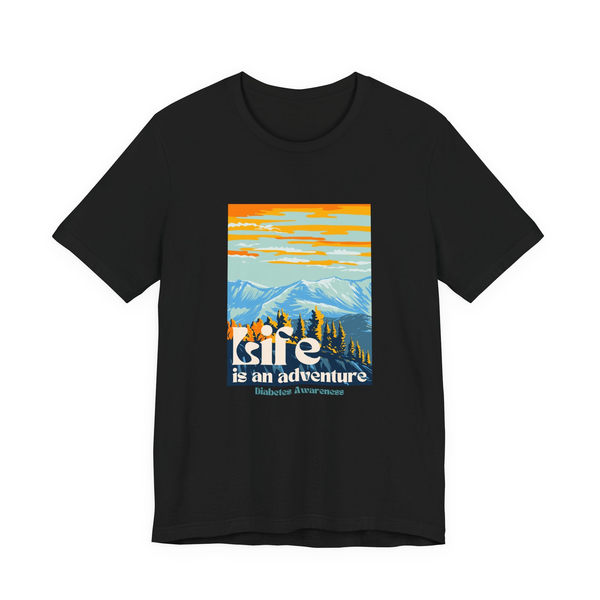 The Diabuddies Store Life is an Adventure, Mountains - Unisex Tee Life is an Adventure, Mountains - Unisex Tee: Soul in the outdoors? This tee's for you! Embrace nature's call, from peaks to trails. Your adventure starts here. T-Shirts $22.50