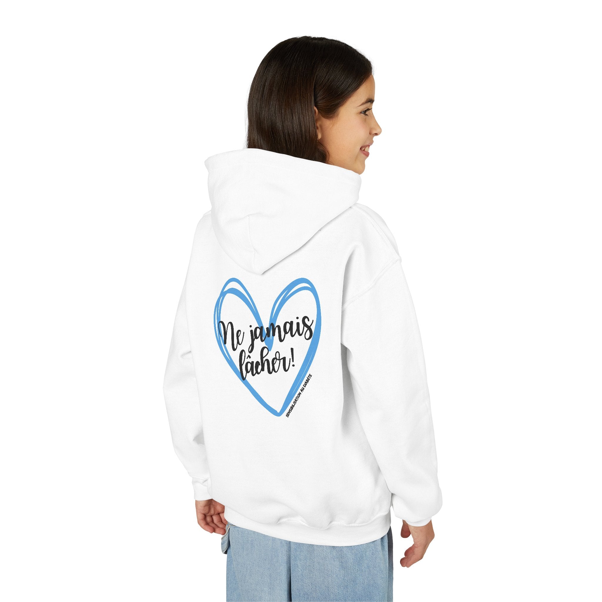The Diabuddies Store Never Give Up French - Youth Hoodie Never Give Up French - Youth Hoodie: A powerful statement for the young warriors of the diabetes community. This French "Ne jamais lâcher" hoodie is the perfect way to share a message of strength, r
