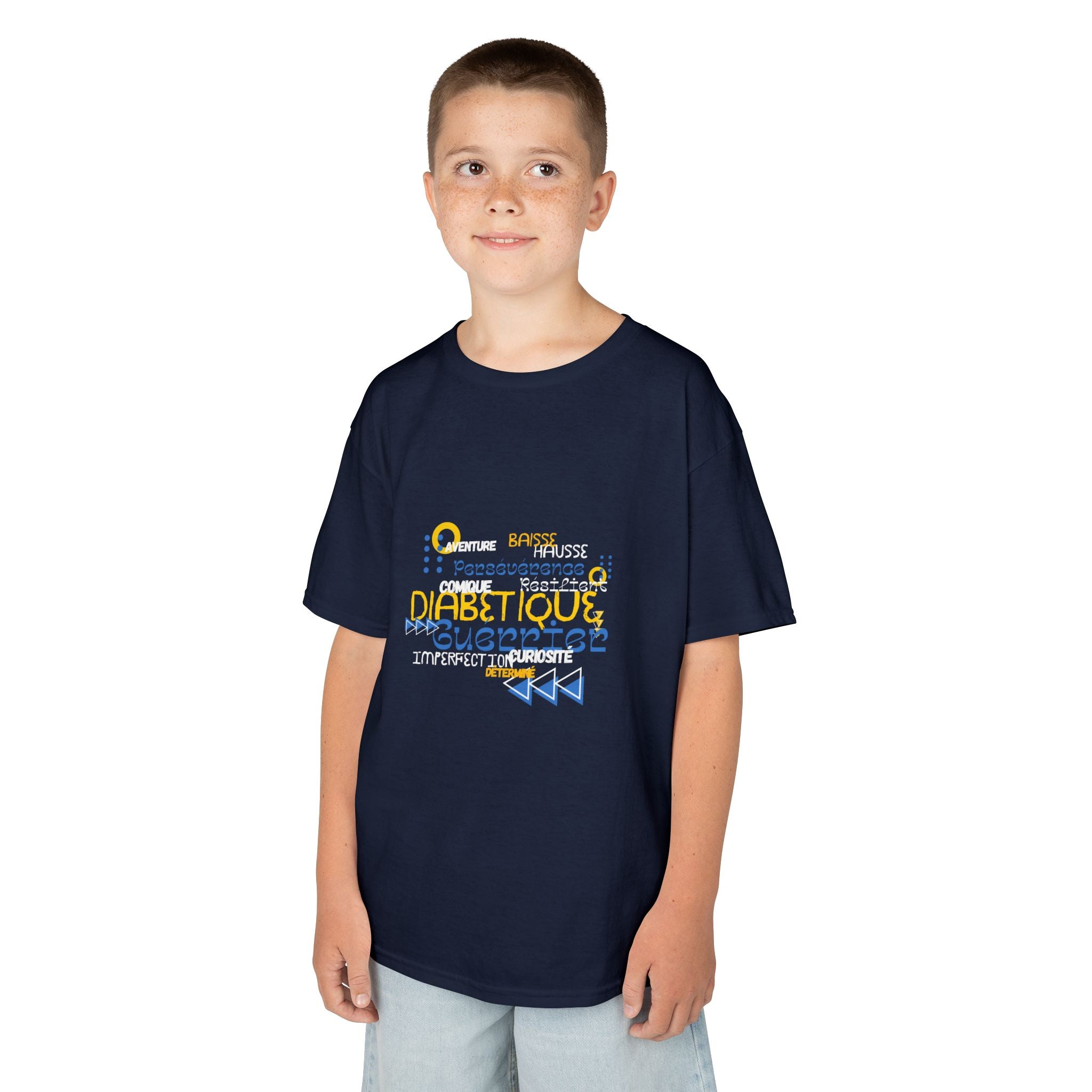The Diabuddies Store Uplifted & Unleashed (French) - Kids Tee Uplifted & Unleashed (French) - Kids Tee: Embrace your strength, defy the odds. The "Uplifted & Unleashed" Kids Tee is more than just a Tee; it's a vibrant testament to the diabetic warrior wit