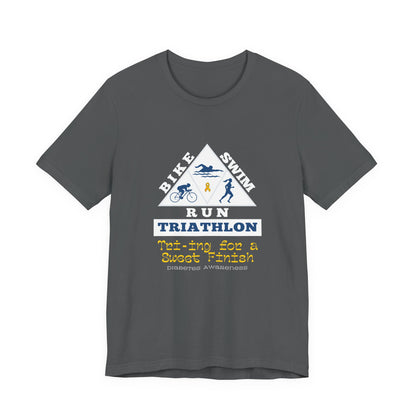 The Diabuddies Store Diabetes & Triathlon - Unisex Tee Diabetes & Triathlon - Unisex Tee: The "Tri-ing for a Sweet Finish" slogan is a powerful nod to both your athletic goals and your journey with diabetes. It's about achieving victory on your own terms.