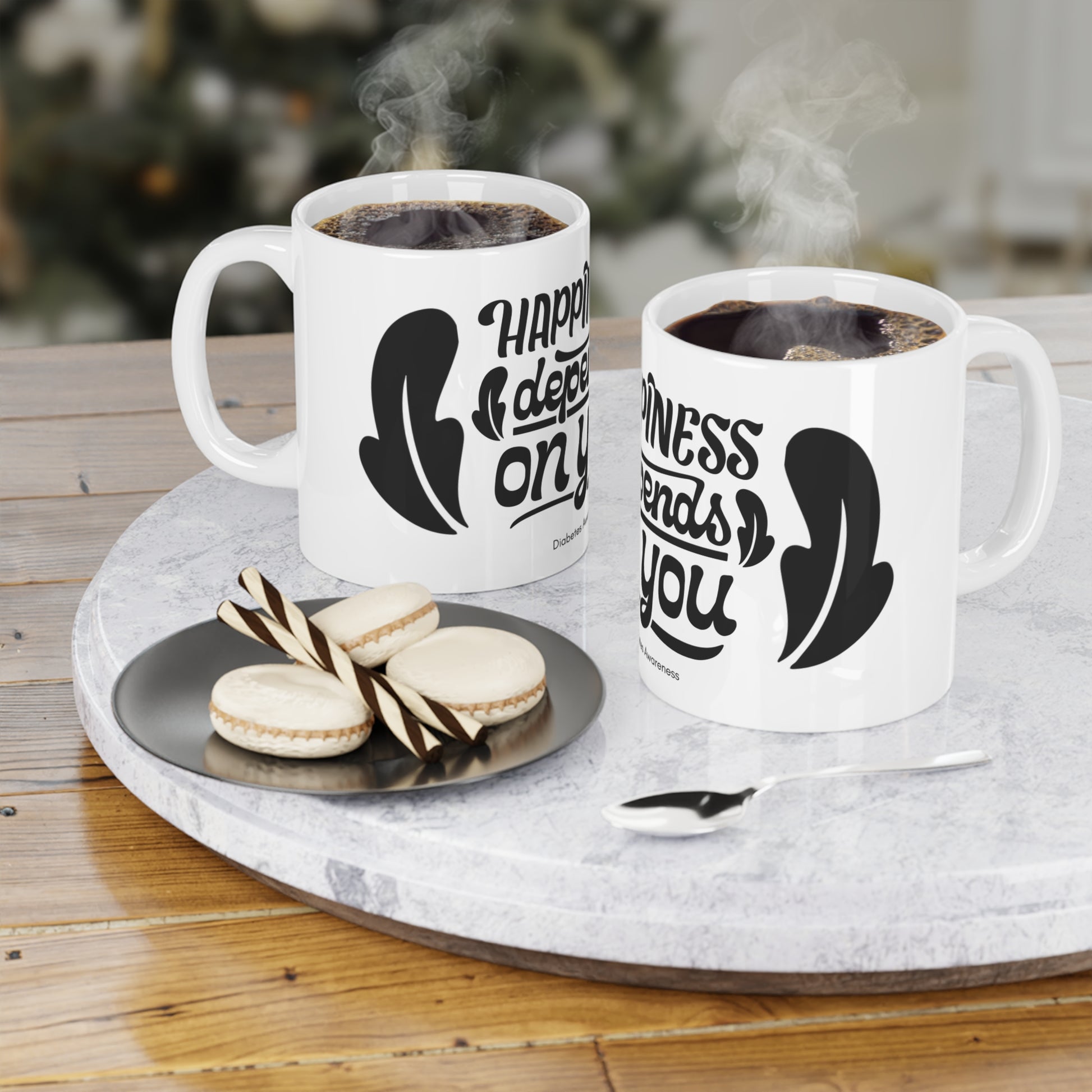 The Diabuddies Store Happiness Depends on you! - Mug 11oz Happiness Depends on you! - Mug 11oz: Start your day with a powerful dose of positivity! Our mug is more than just a cup—it's a daily reminder that your joy is in your hands. Crafted from durable c