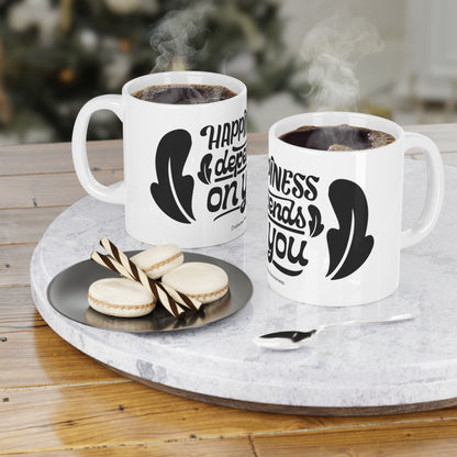 The Diabuddies Store Happiness Depends on you! - Mug 11oz Happiness Depends on you! - Mug 11oz: Start your day with a powerful dose of positivity! Our mug is more than just a cup—it's a daily reminder that your joy is in your hands. Crafted from durable c
